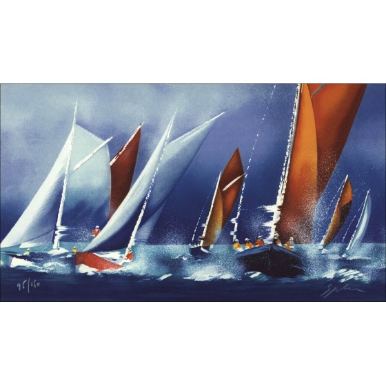 Victor Spahn - Litografia originale "Barche a vela I" 30x52cm