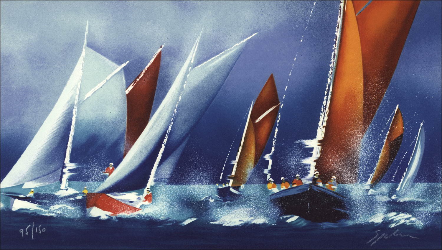 Victor Spahn - Originele Litho "Sailboats I" 30x52cm