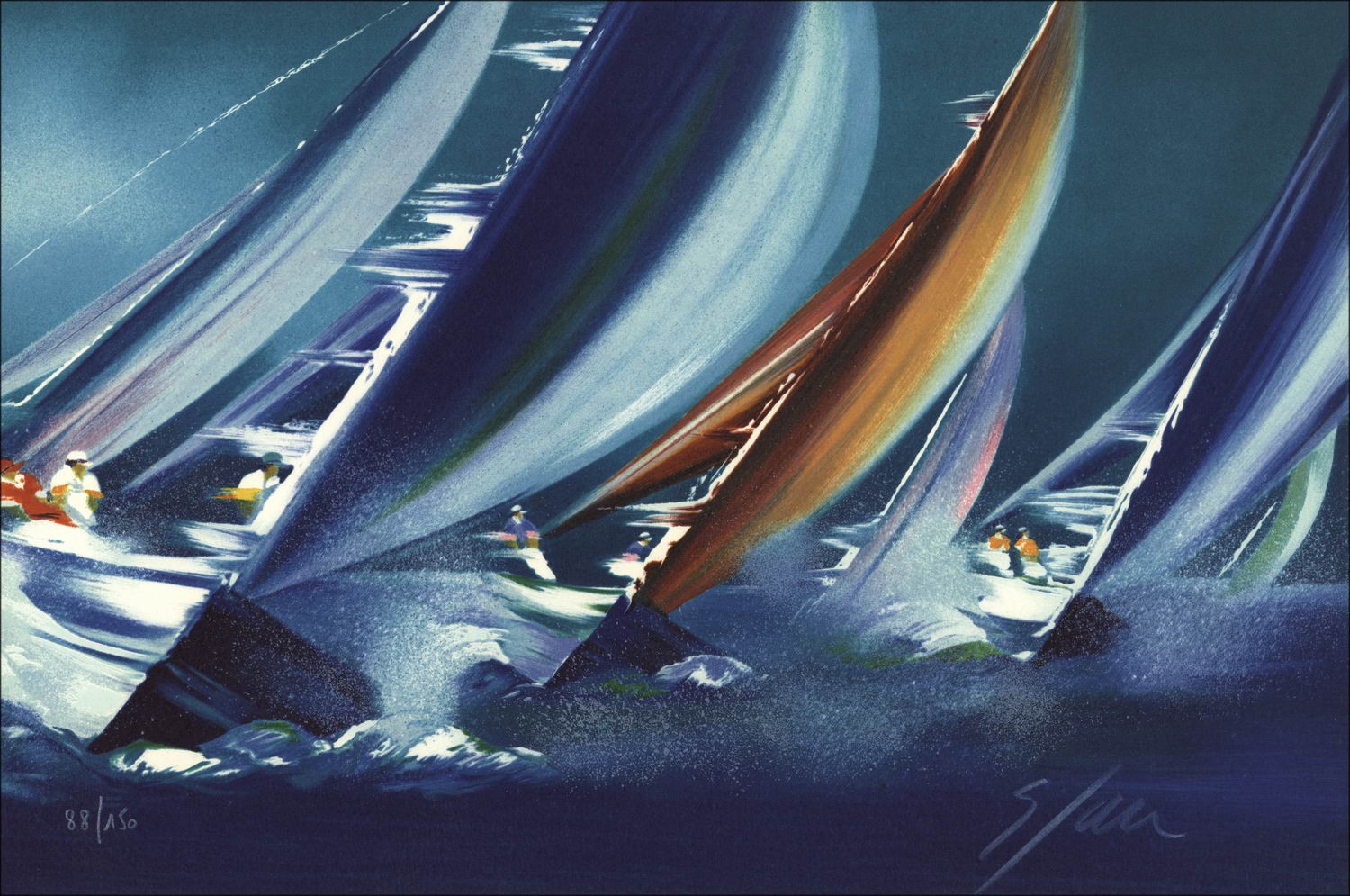 Victor Spahn - Litografia originale "Barche a vela II" 30x44cm