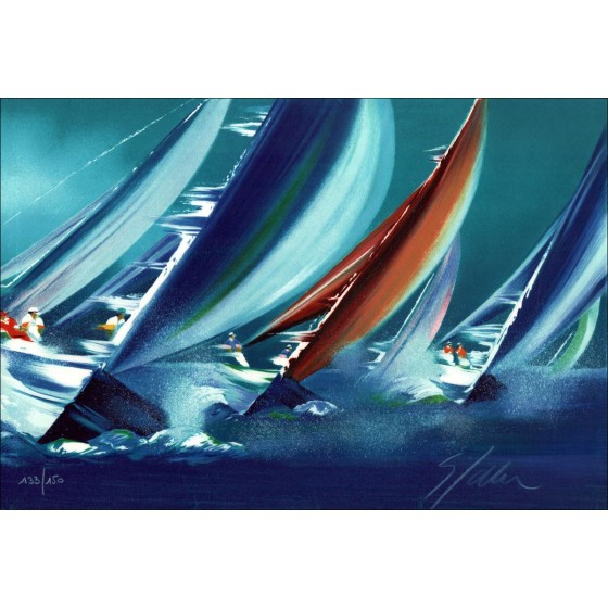 Victor Spahn - Original-Lithographie "Segelboote II" 30x44cm