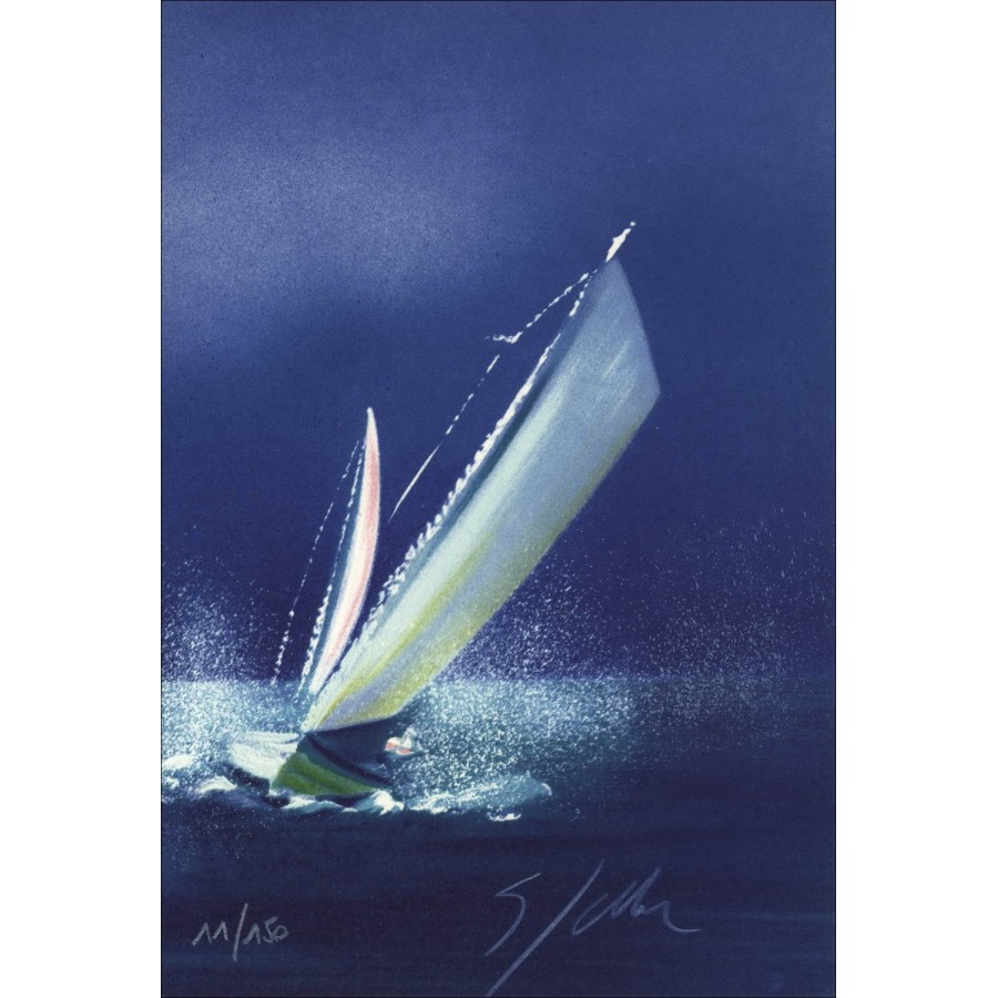 Victor SPAHN - Lithographie Originale " Voiliers IV " 26x17cm