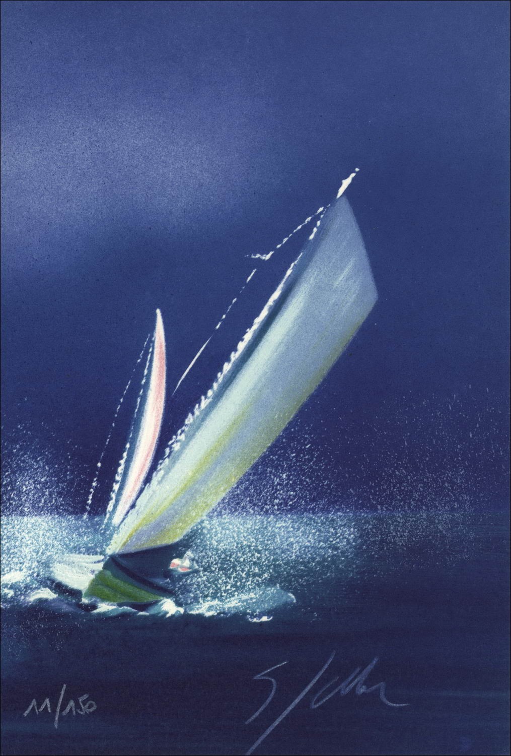 Victor Spahn - Litografia originale "Barche a vela IV" 26x17cm