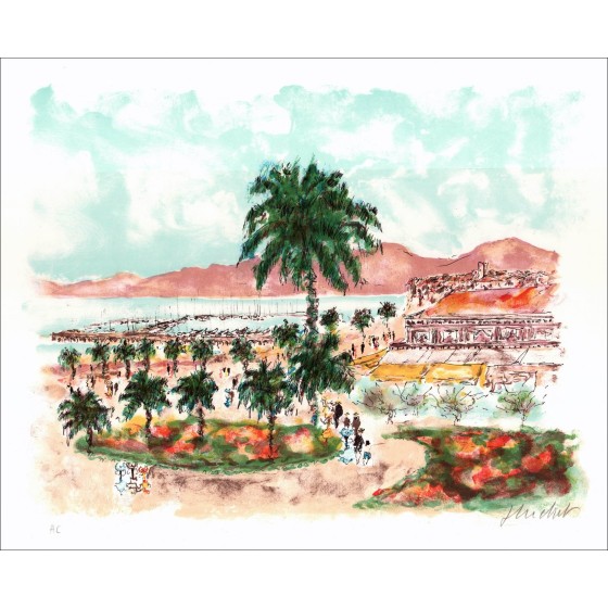 Urban Huchet: Côte d'Azur, Lavandou, Original-Lithographie unterzeichnet 50 x 65 cm