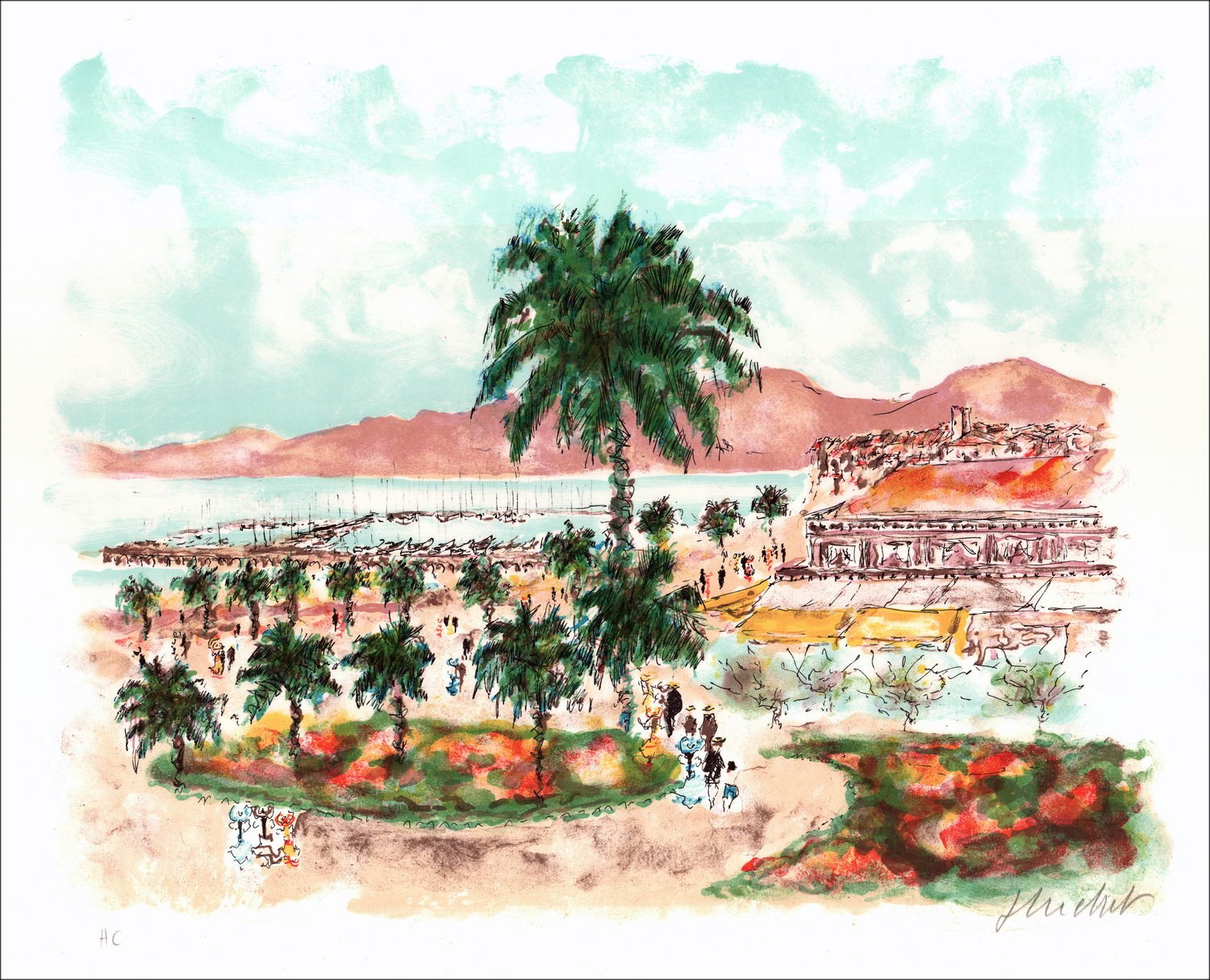 Urban Huchet: Costa Azzurra, Lavandou, Litografia originale firmata 50 x 65 cm