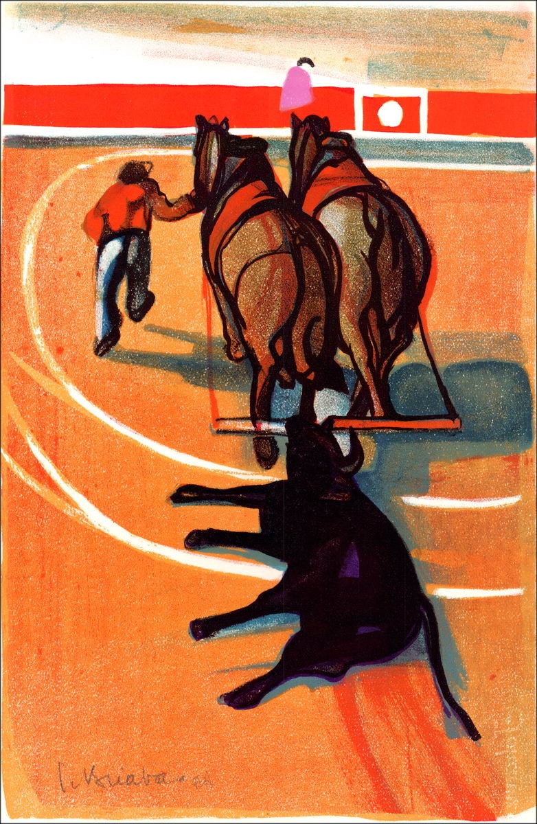 Georges Briata - Litografia originale "Scena tauromachaching" 45x29cm