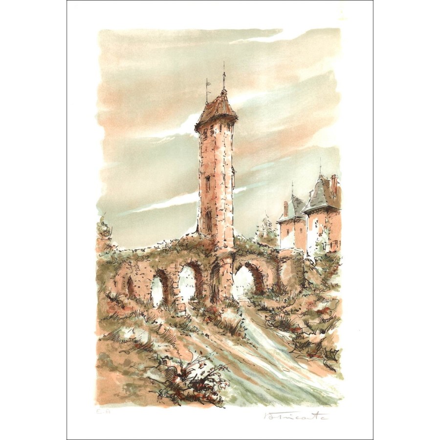Fortified Village - Original Lithograph numbered and signed in pencil by the artist - Budget range, small prize, decoration, o