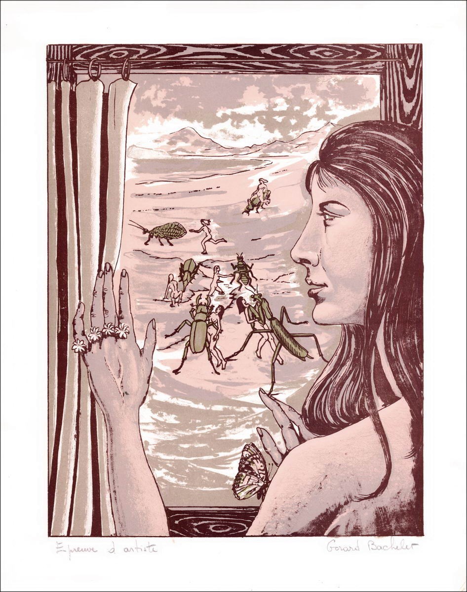 Escena surrealista: litografía original numera y firmada a lápiz por el artista - Rango de presupuesto, Pequeño precio, Decoraci