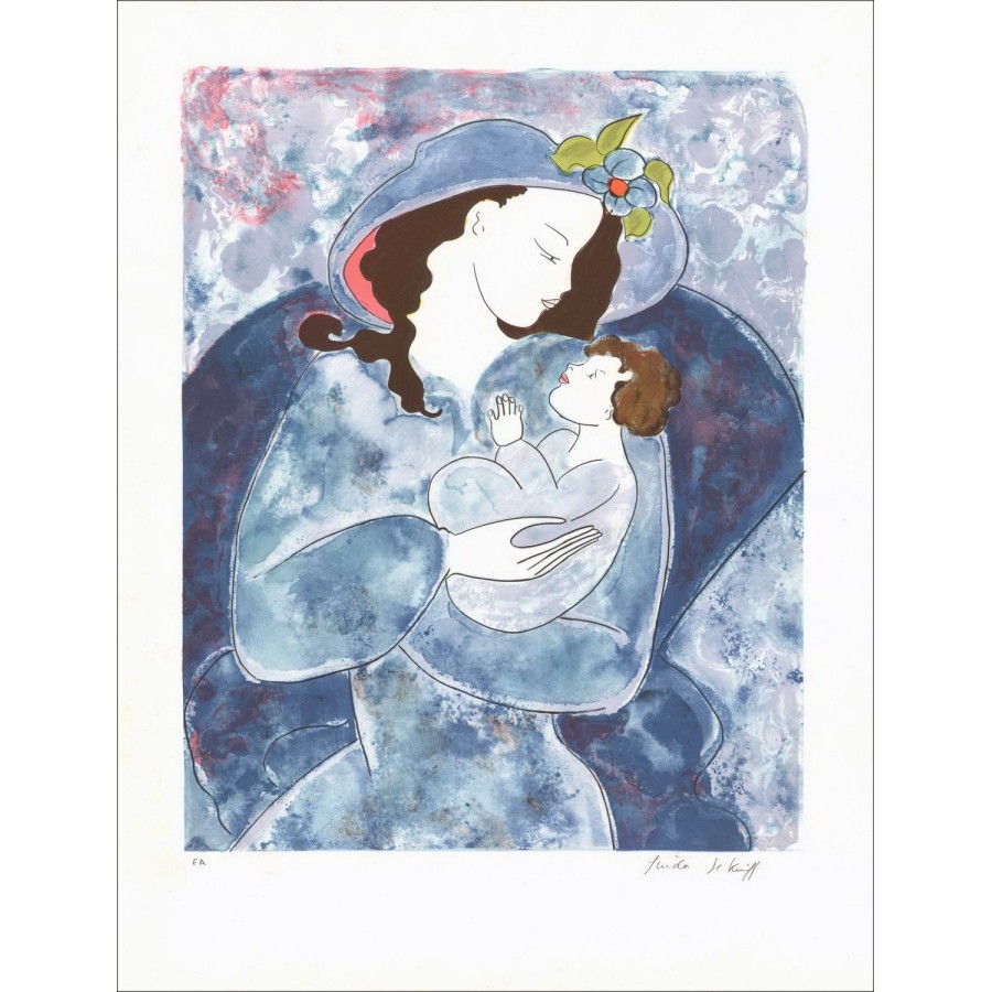 Linda The Kinff - Litografía original "Mujer y niño" 65x50cm