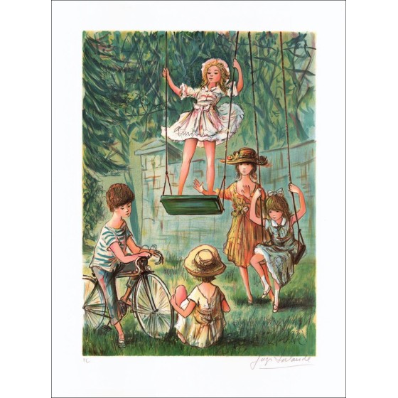 Kinder in der Balance - Original-Lithographie nummeriert und in Bleistift vom Künstler unterzeichnet - Budgetbereich, kleiner Pr