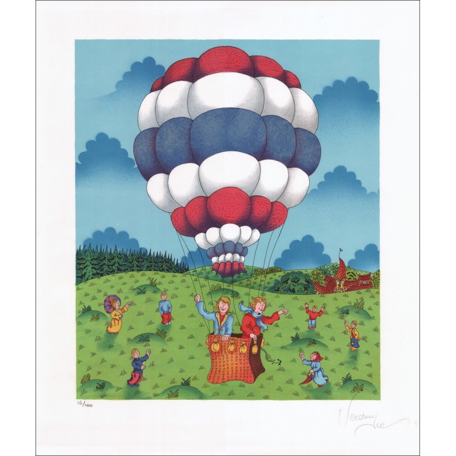 Bernard Vercrueyce - Original-Lithographie, Heißluftballon