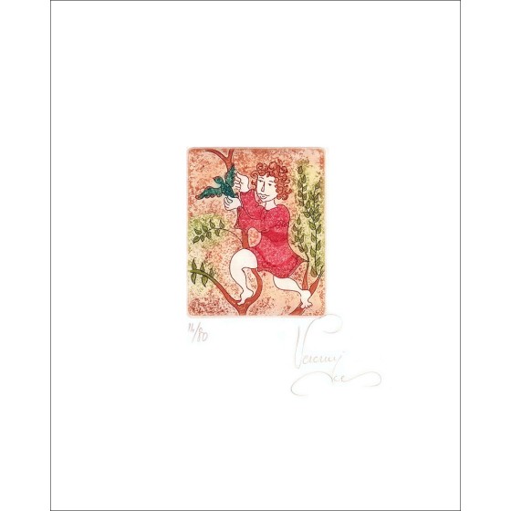 Bernard Vercrueyce: Das kleine Mädchen und der Original-Lithographie-Vogel eines Formats von 34 x 25 cm, gerechtfertigt und in C