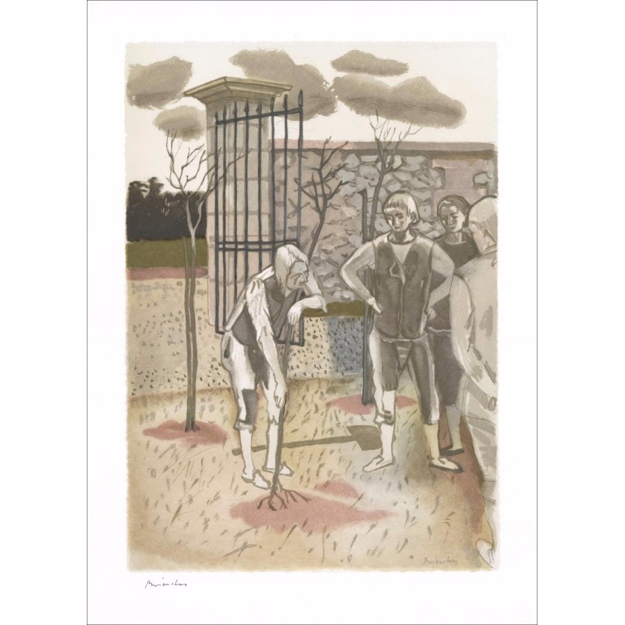 Maurice Brianchon: il vecchio e i tre giovani - Litografia originale (legno inciso) 38x28cm - 1961