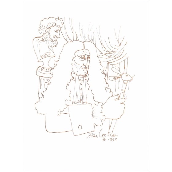 Jean Cocteau - Litografia (legno inciso) "Jean de la Fontaine" 38x28cm