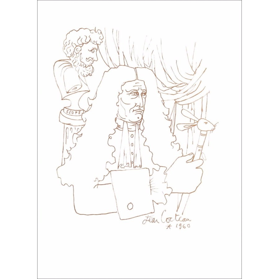 Jean Cocteau - Lithographie (graviertes Holz) "Jean de la Fontaine" 38x28cm