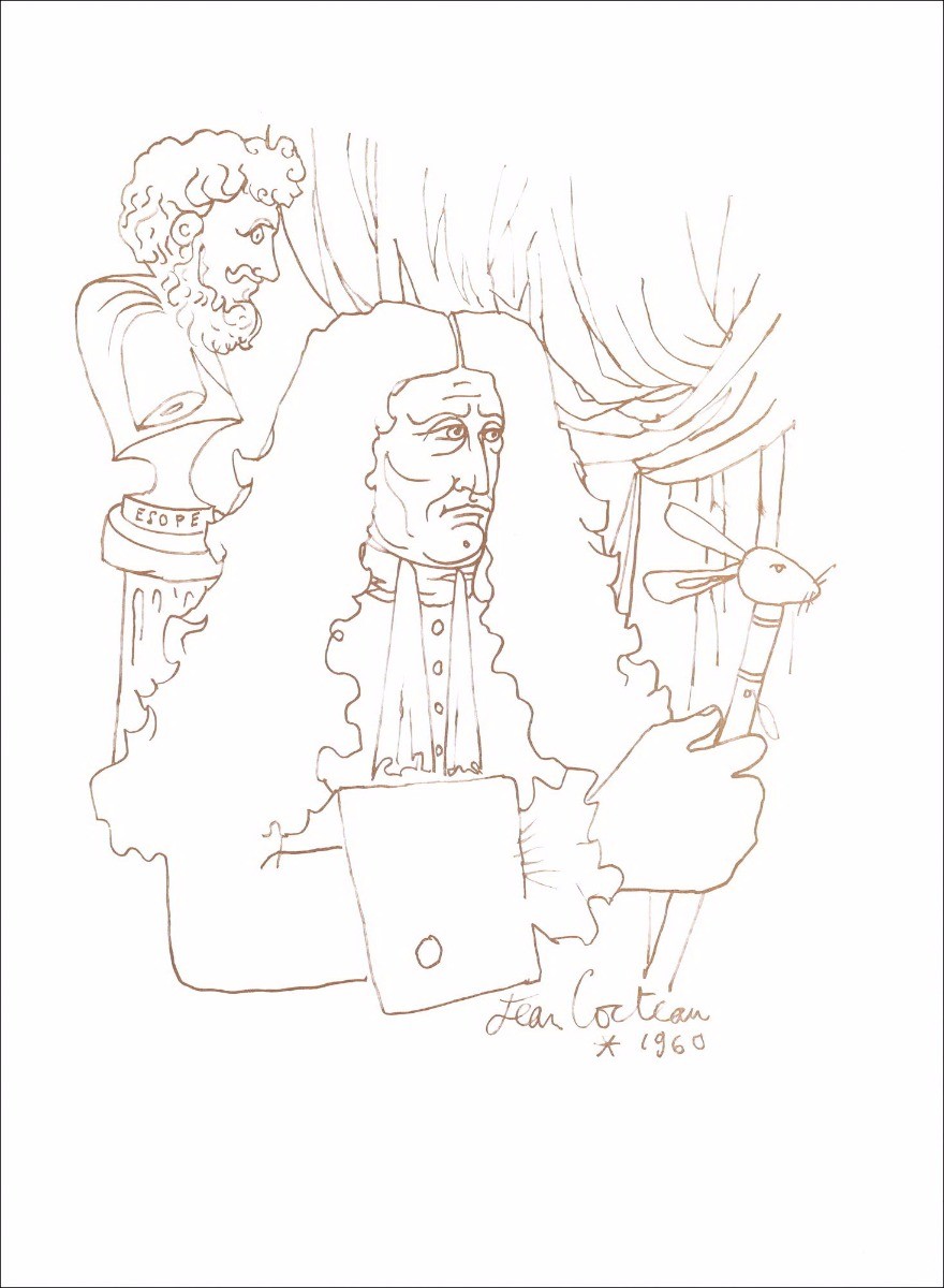 Jean Cocteau - Lithographie (graviertes Holz) "Jean de la Fontaine" 38x28cm