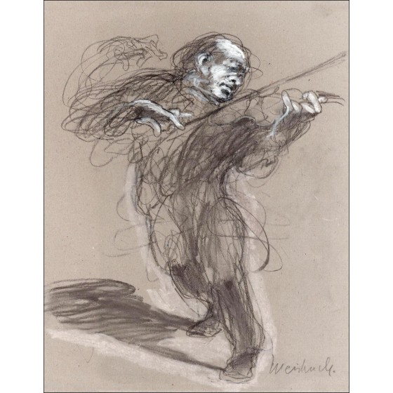 Koop originele tekening van Claude Weisbuch de violist II van 2012