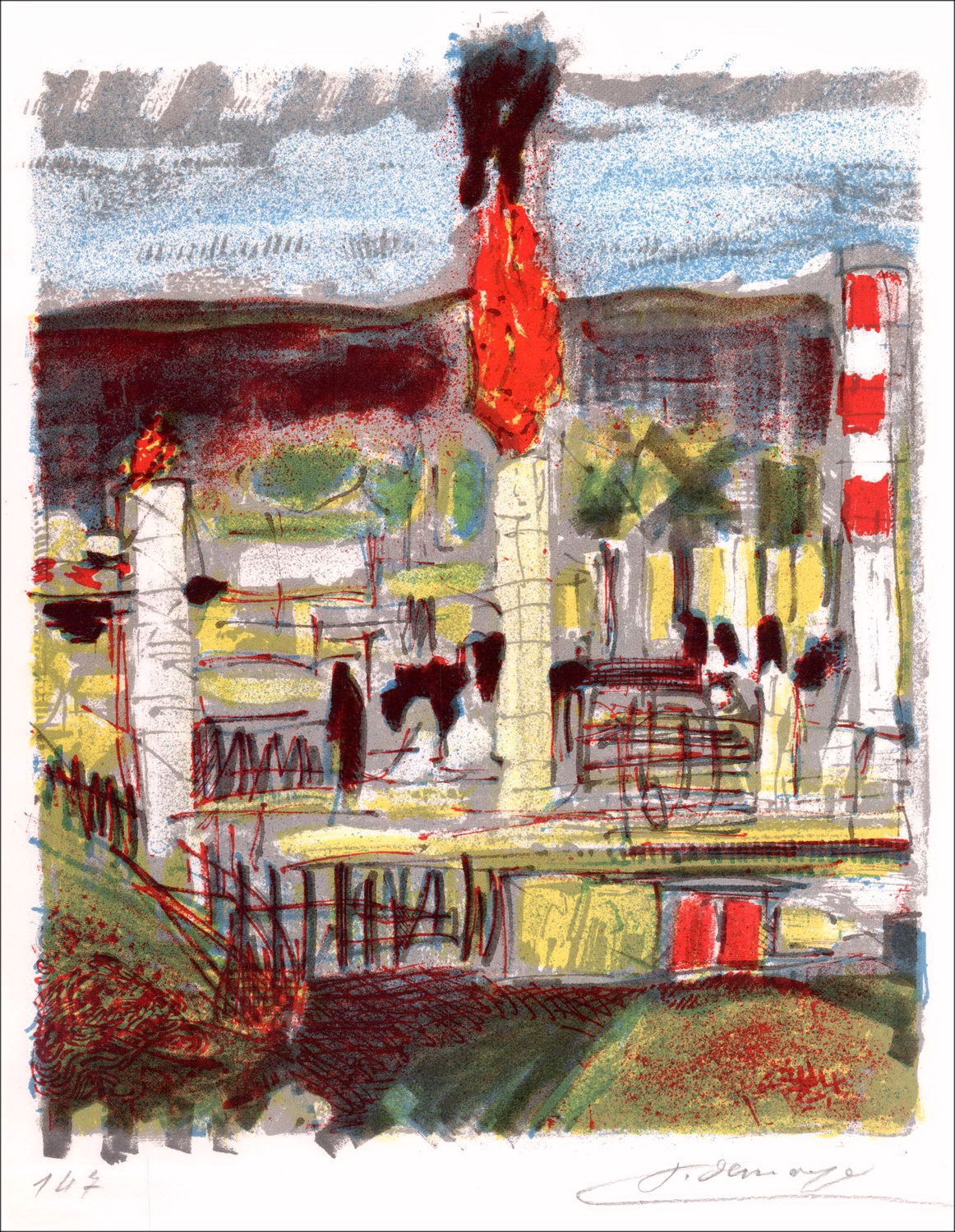 François Desnoyer - Litografia originale "Paesaggio" 27x21cm - 1963