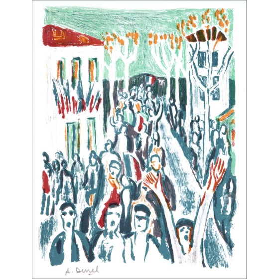 Auguste Dürmel - Original-Lithographie "Die Party" 27x21cm - 1963