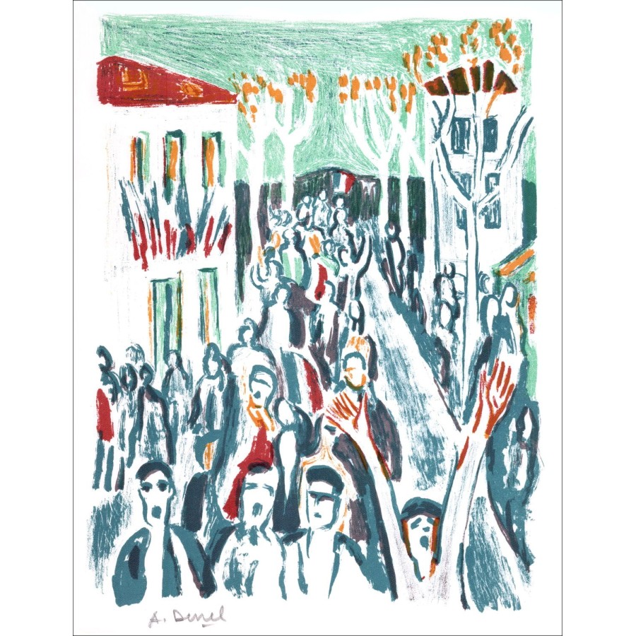 Auguste Durel - Litografia originale "La festa" 27x21cm - 1963