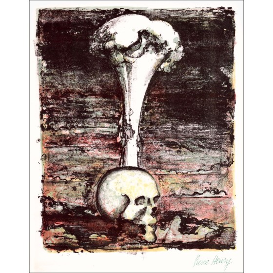 PIERRE-HENRY - Litografia originale "Morte" 27x21cm - 1963
