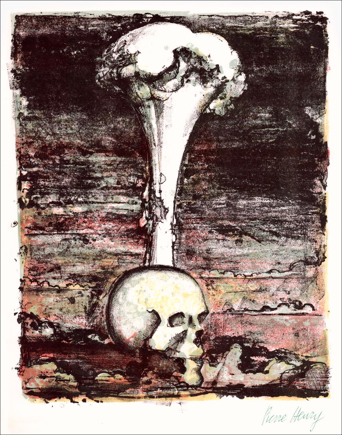 PIERRE-HENRY - Originele litho "Death" 27x21cm - 1963