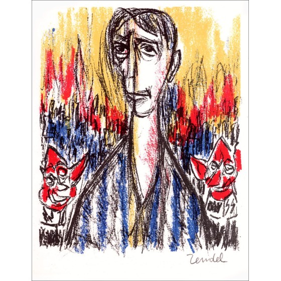 Gabriel Zendel - Litografia originale "Ritratto" 27x21cm - 1963