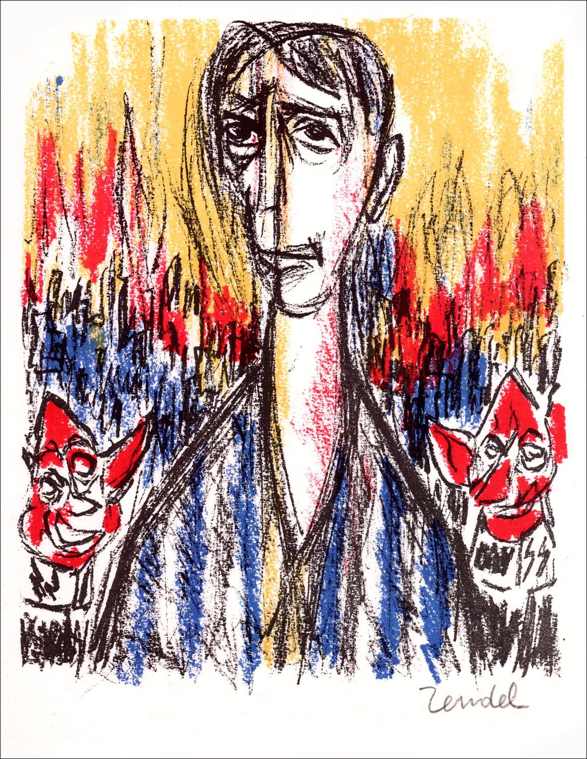 Gabriel Zendel - Litografia originale "Ritratto" 27x21cm - 1963
