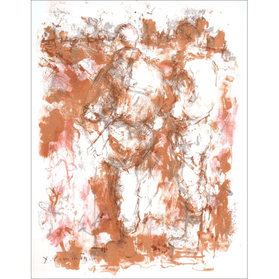 Jean Chargie - Litografia originale "Personaggi" 27x21cm - 1963