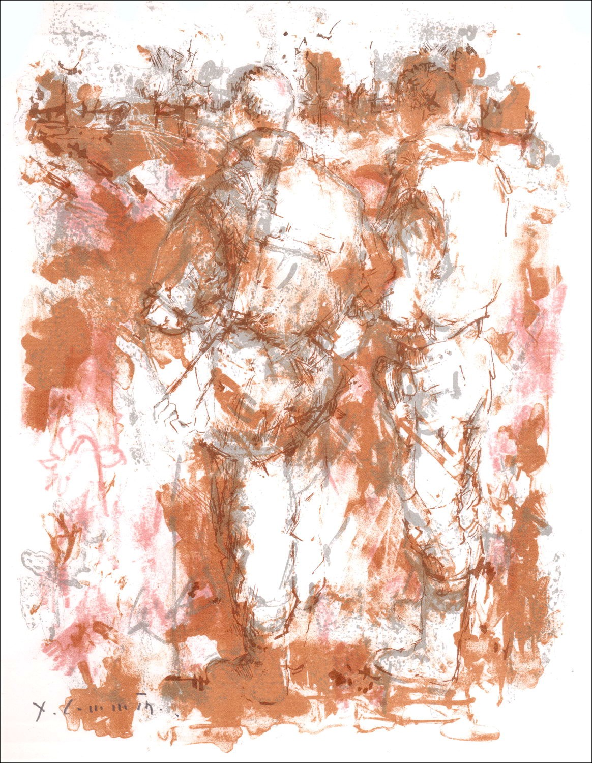  Jean Chargie - Litografia originale "Personaggi" 27x21cm - 1963