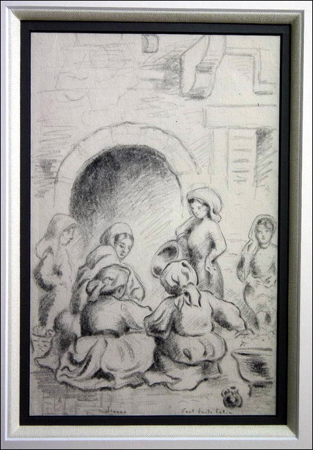 COLIN Paul-Émile - Dessin au crayon "Scène de vie à Scanno" 20x13cm