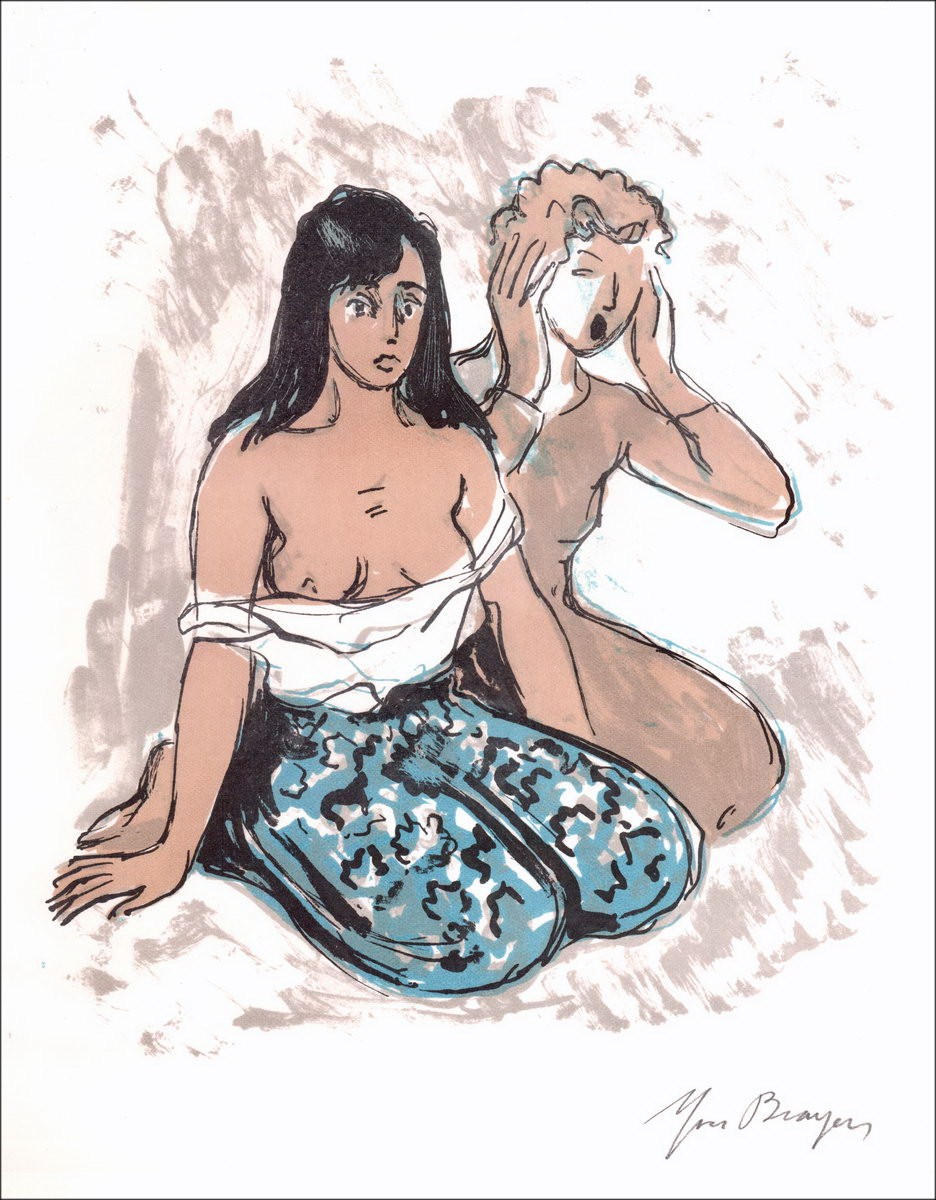 Litografia originale per comprare Yves Bray Le due donne Circa 1963