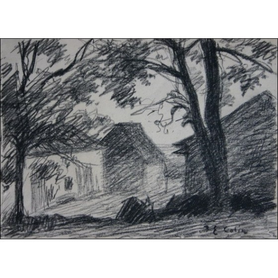 Dessin au crayon "Le Hameau" 13x18cm