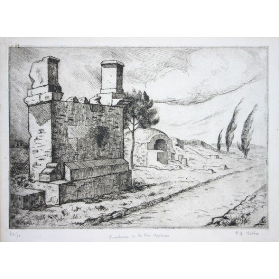 COLIN Paul-Émile - Grabado original "Tumbas de la forma de appienación" 21x29cm
