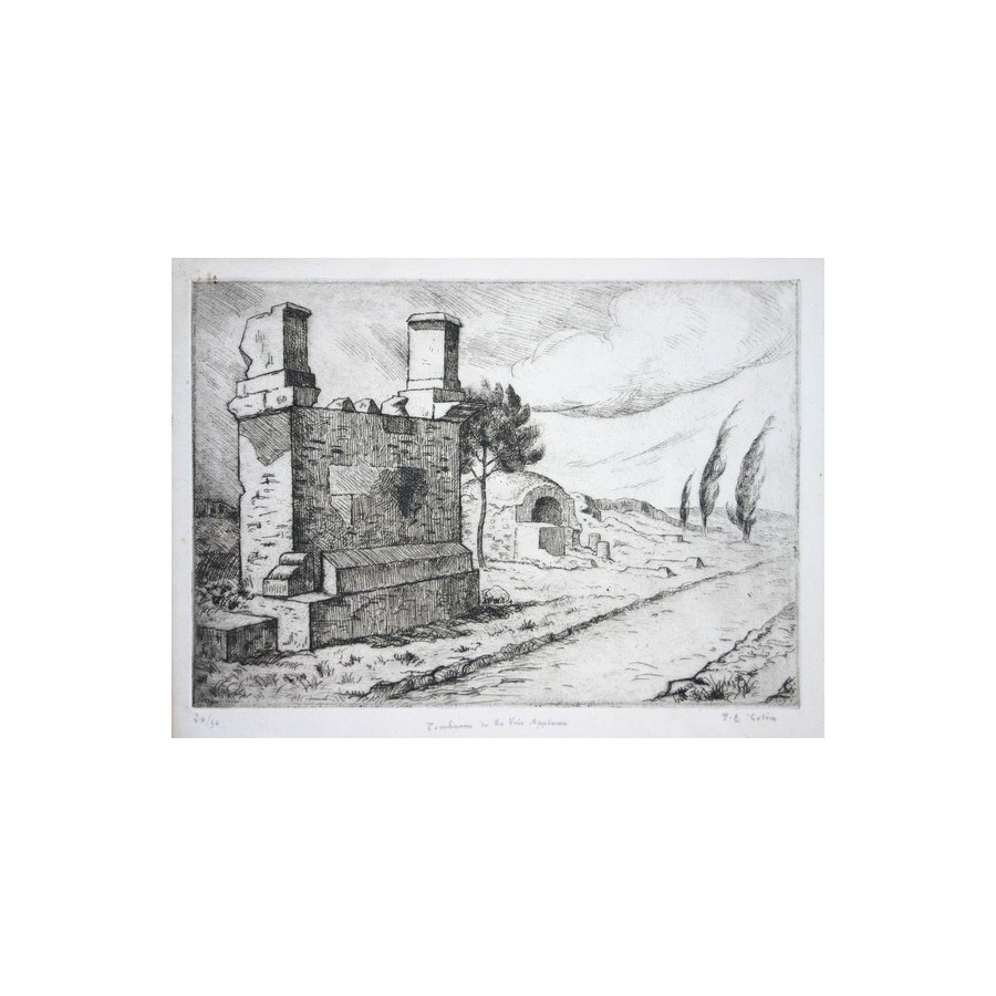 COLIN Paul-Émile - Originalgravur "Gräber der Appienation Way" 21x29cm