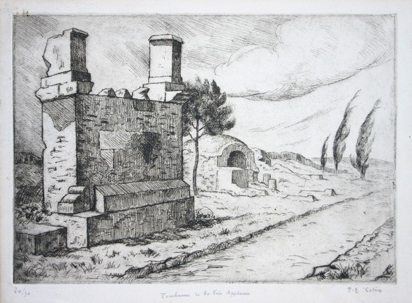 COLIN Paul-Émile - Originalgravur "Gräber der Appienation Way" 21x29cm
