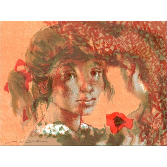 Lucien Fontanarosa - Litografia originale "Ritratto" firmato a matita dall'artista