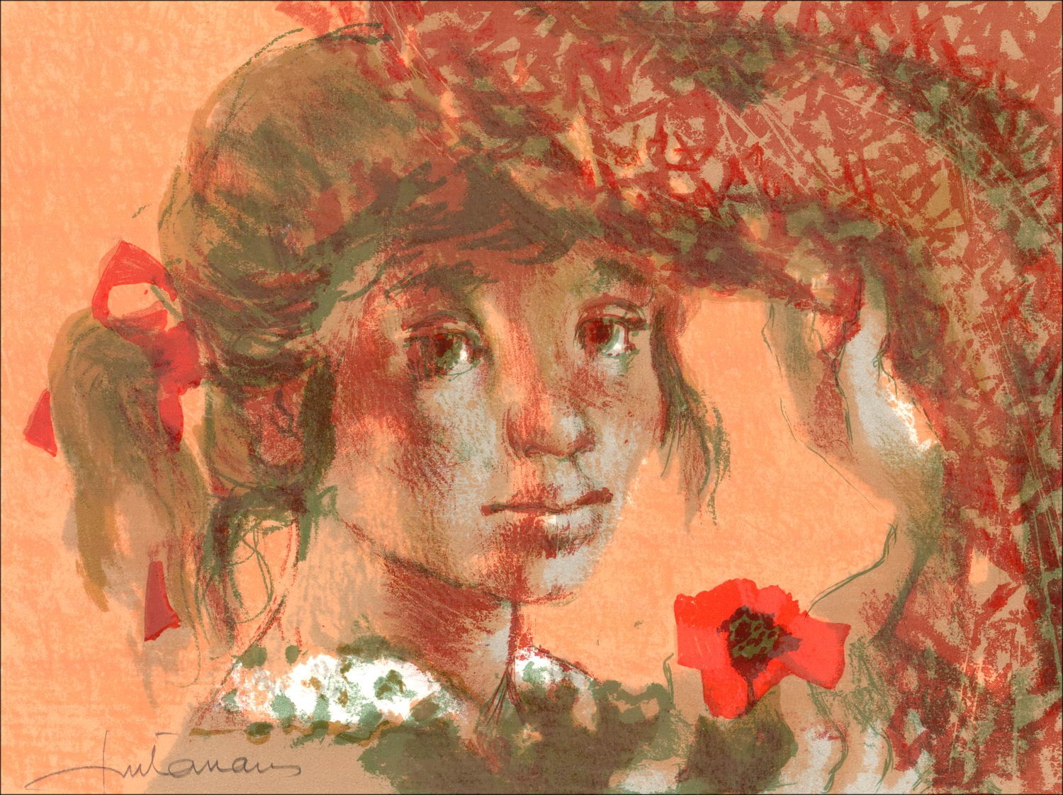 Lucien FONTANAROSA - Original Lithograph "Portrait" signed in pencil by the artist