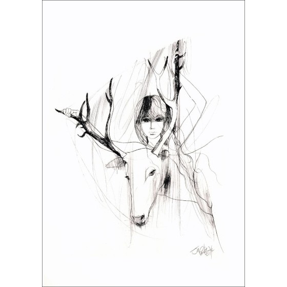 VALADIE Jean-Baptiste - Litografía original "Femme et Cerf"