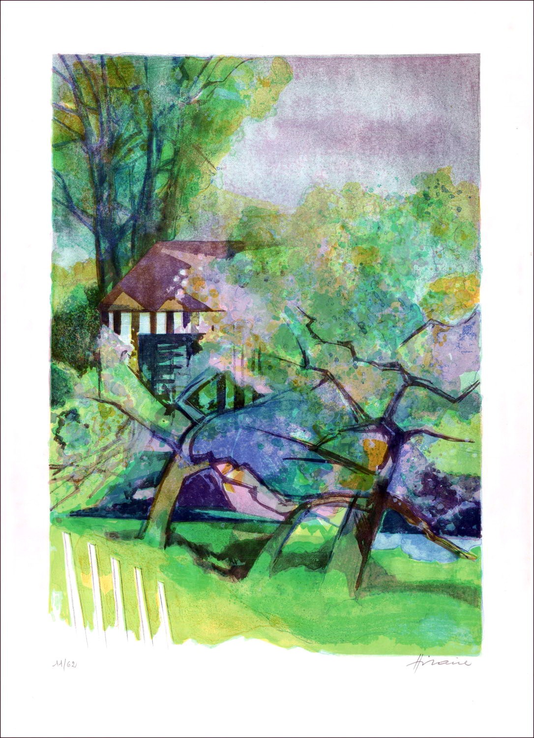 Purchase Original Lithograph Camille HILAIRE Orchard and Norman House