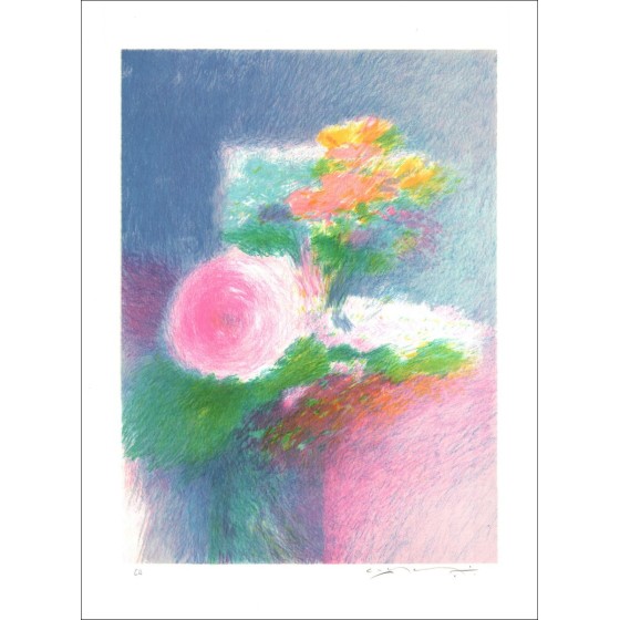 Claude MANOUKIAN - Signierte Original-Lithografie, Blumenstrauß