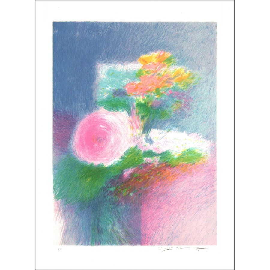 Claude MANOUKIAN - Litografía original firmada, Ramo de flores