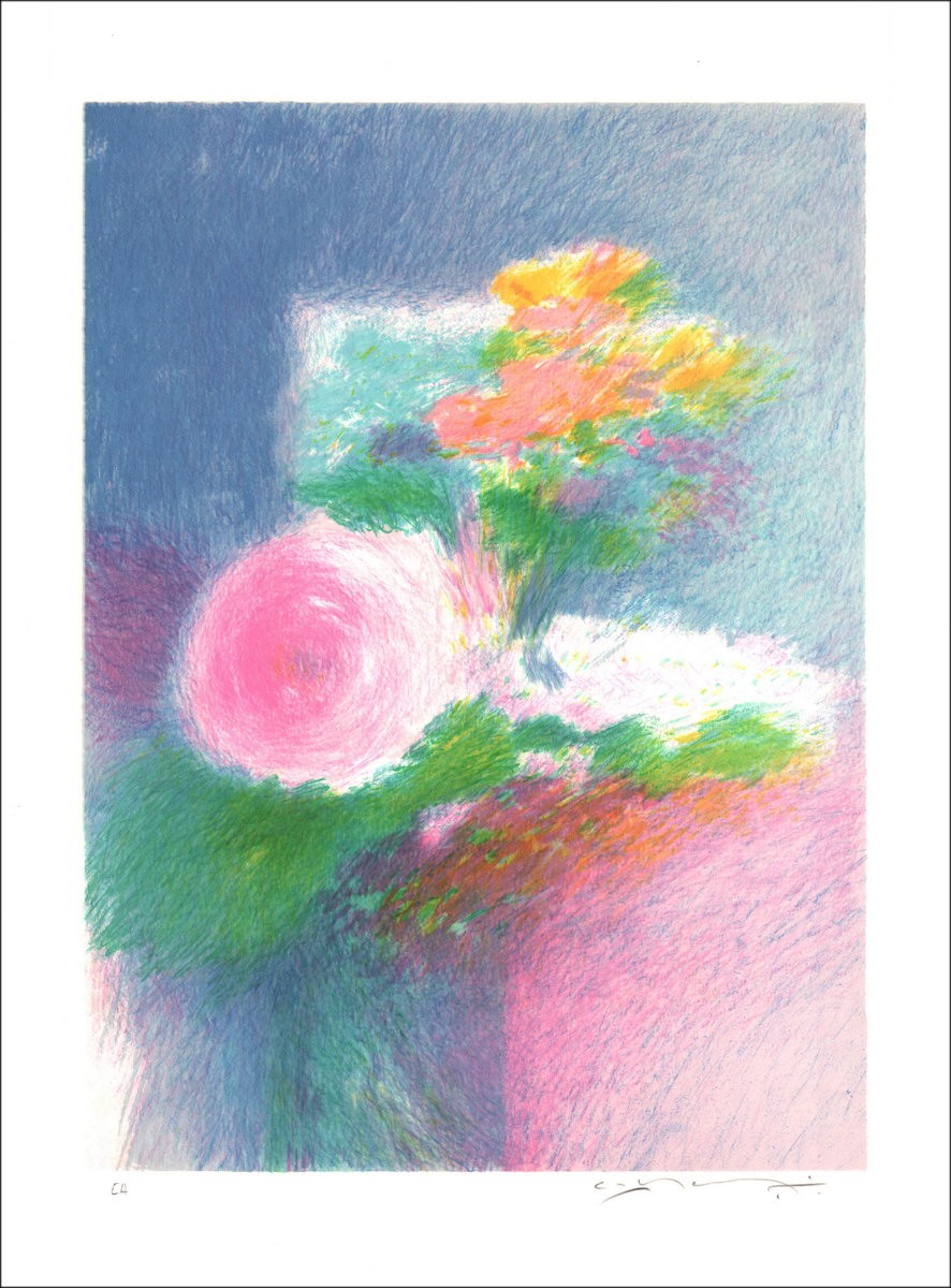 Claude MANOUKIAN - Original signed lithograph, Flower bouquet