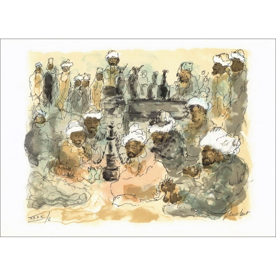 HUCHET Urbain - Litografía original "Grabados de Egipto I" 30x45cm