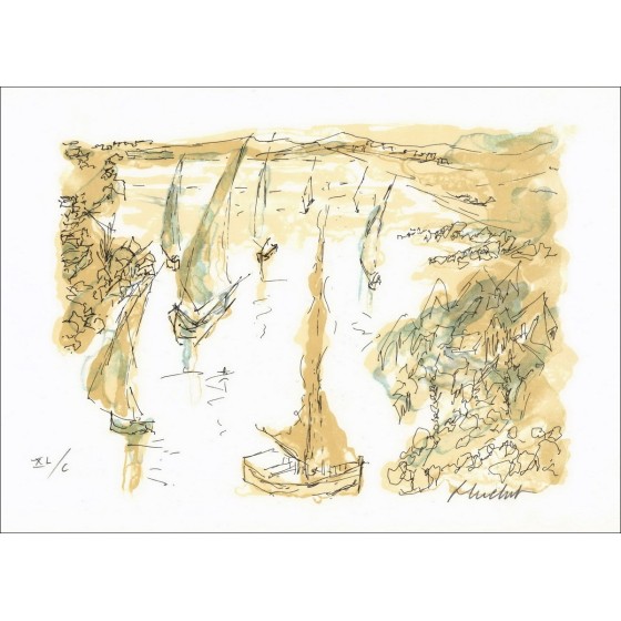Urbain HUCHET : Impressions d'Egypte, lithographie originale signée et numérotée au crayon - 30x45cm 