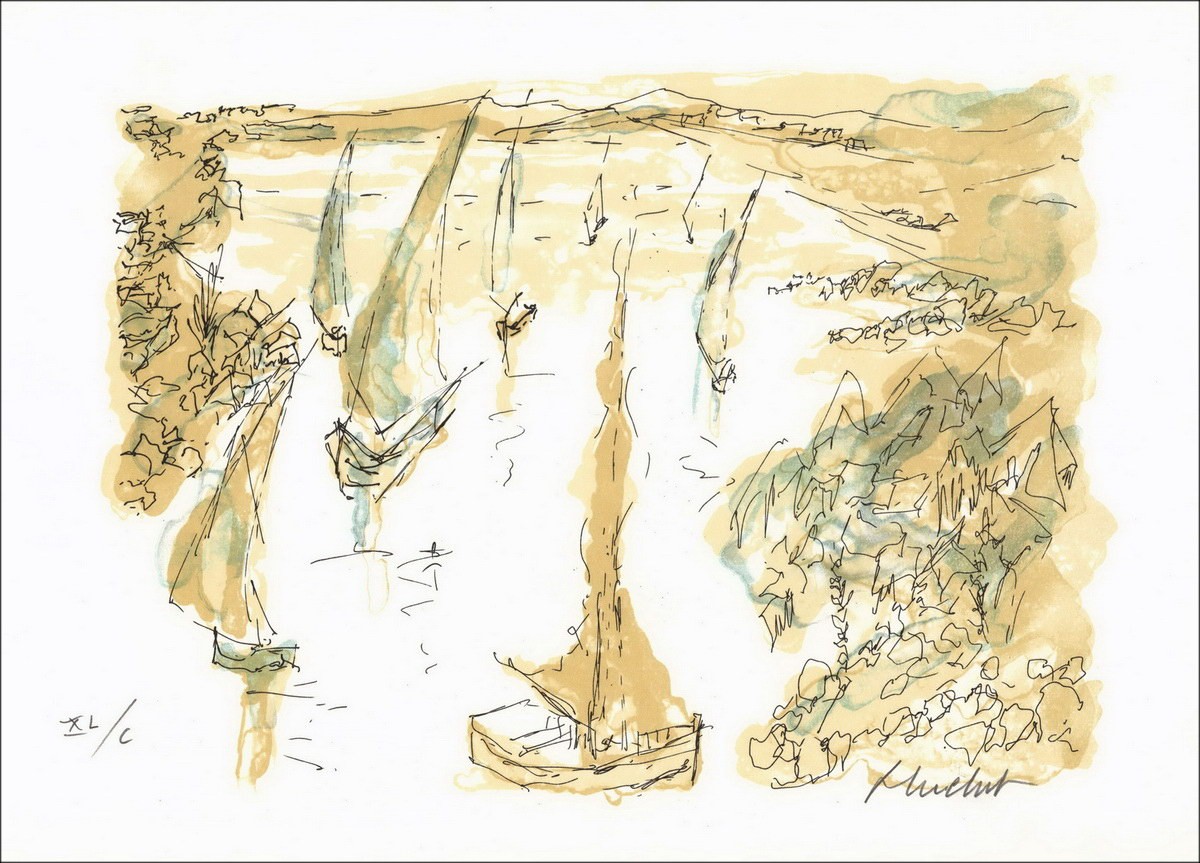 Urbain HUCHET : Impressions d'Egypte, lithographie originale signée et numérotée au crayon - 30x45cm 