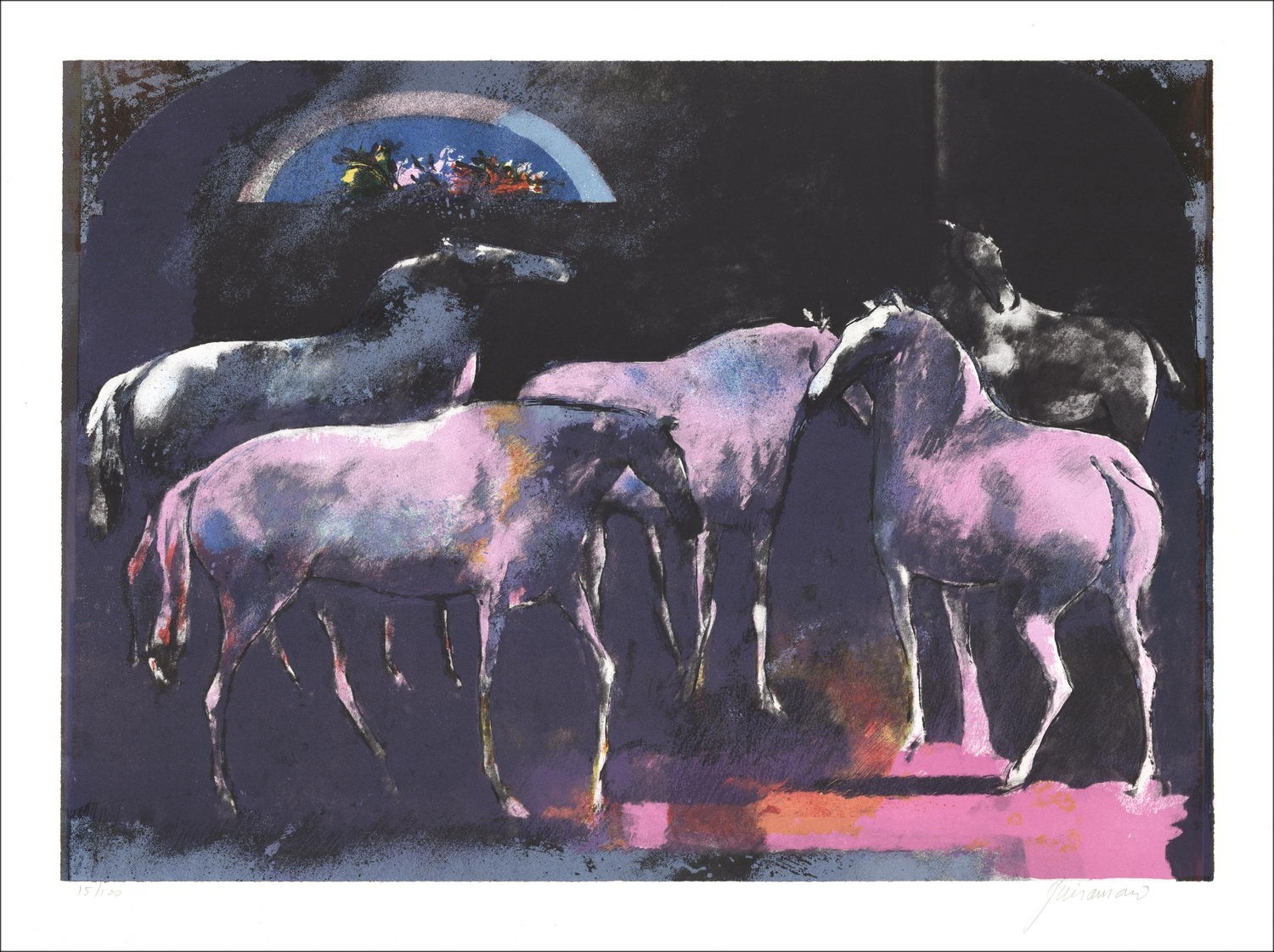GUIRAMAND Paul - Lithographie originale "Les Chevaux" 57x76cm- Oeuvre signée et numérotée au crayon