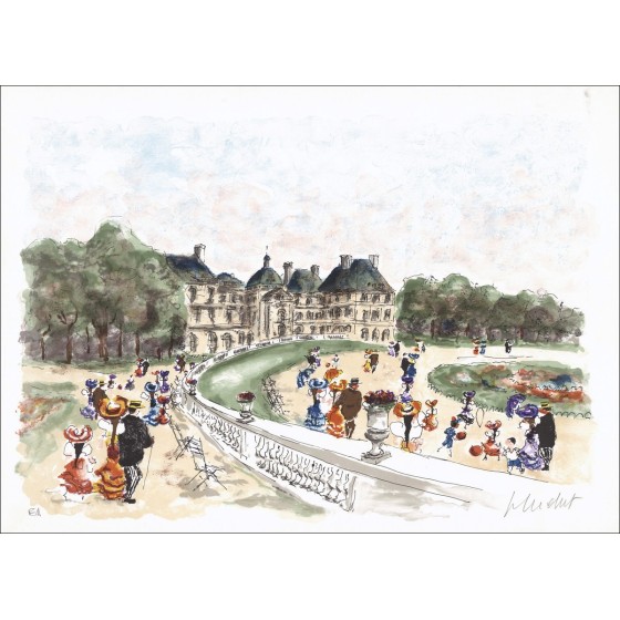 HUCHET URBANO: París, el jardín de Luxemburgo, litografía original firmada
