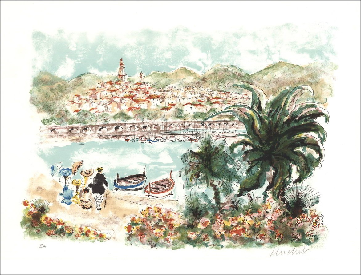 Urban Huchet: Costa Azzurra, il mare, Litografia originale firmata 50 x 65 cm
