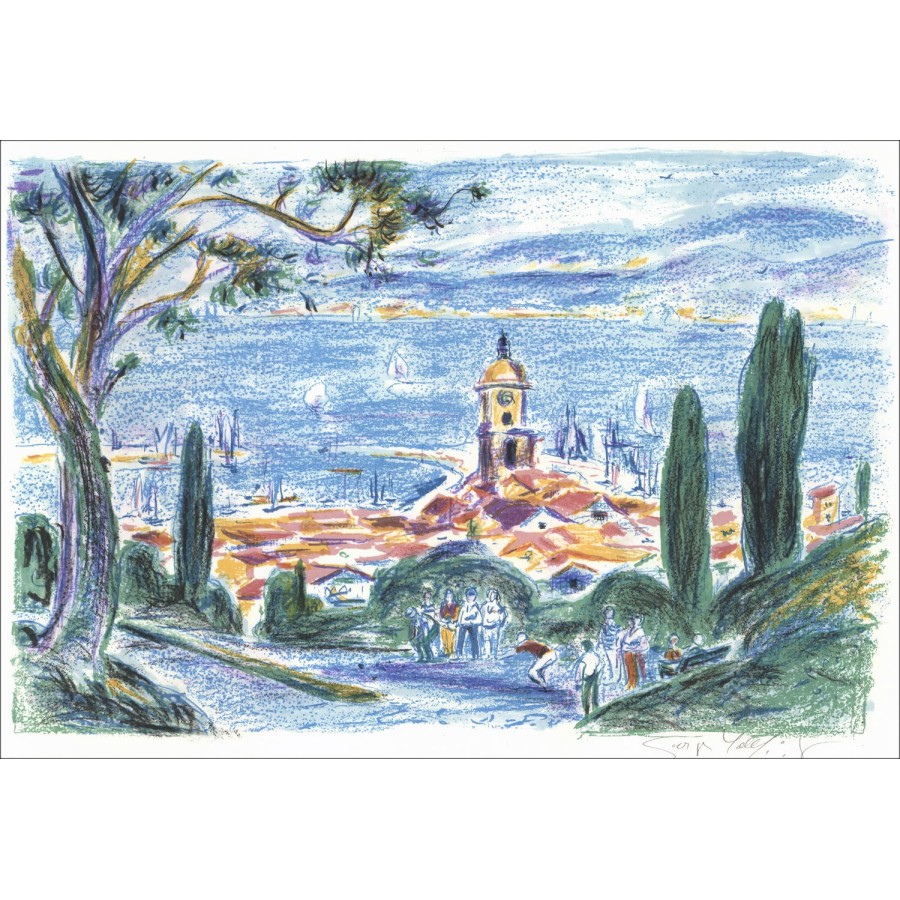 Georges Yoldjoglou - Litografia originale "Saint Tropez" 38x55cm