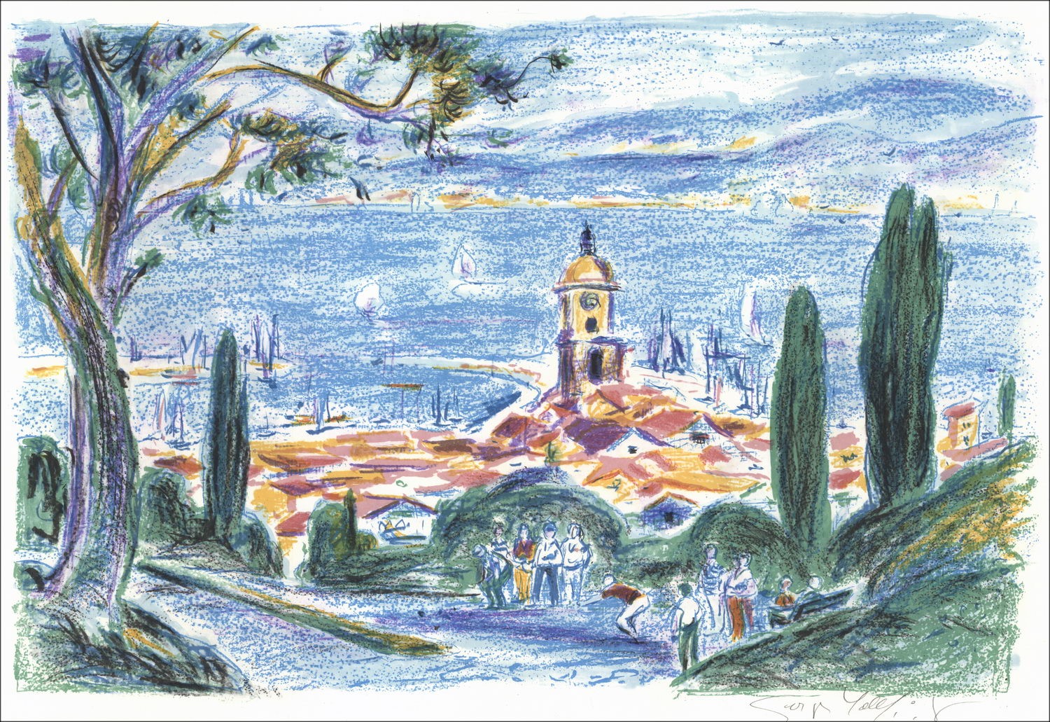 Georges YOLDJOGLOU - Original Lithograph "Saint Tropez" 38x55cm